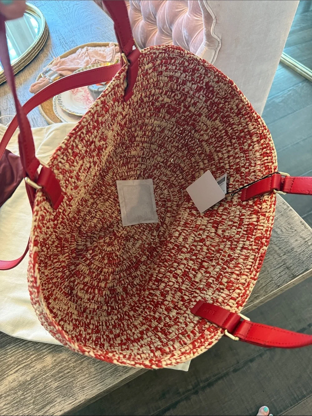 NWT AUTHENTIC Medium Eclipse basket in raffia and calfskin